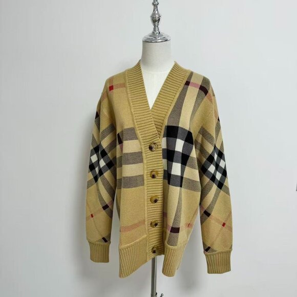 Burberry Beige Wool-Blend Check Cardigan - Picture 4 of 12